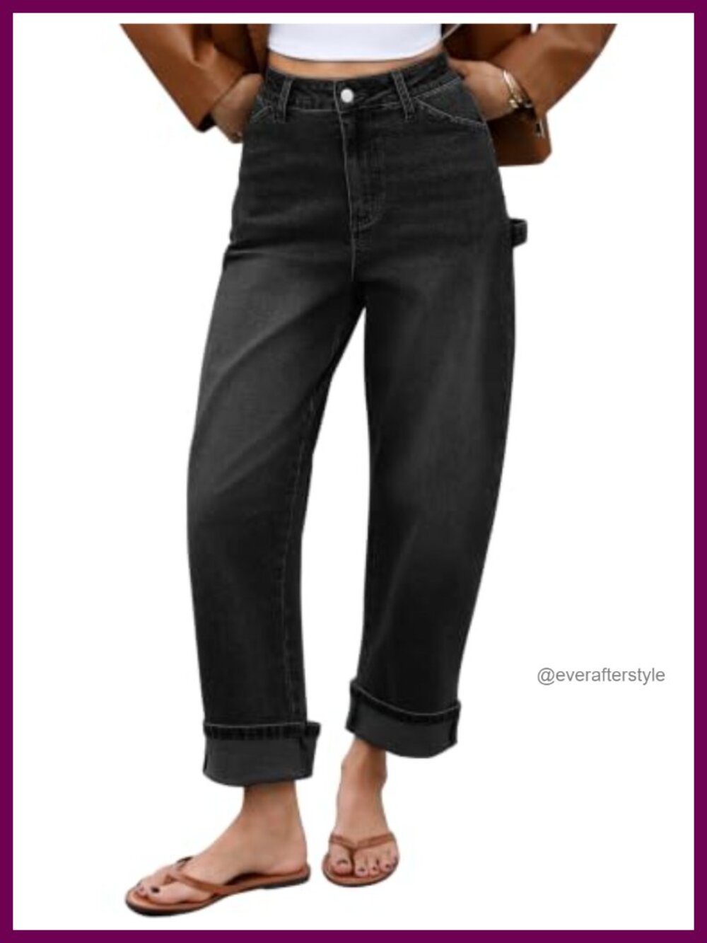 Mid Rise Rolled Up Barrel Jeans Wide Leg Distressed Denim Pants
